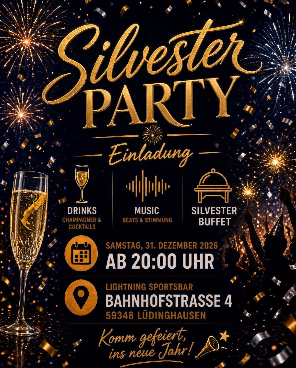 Flyer Silvester in der Lightning Sportsbar Lüdinghausen